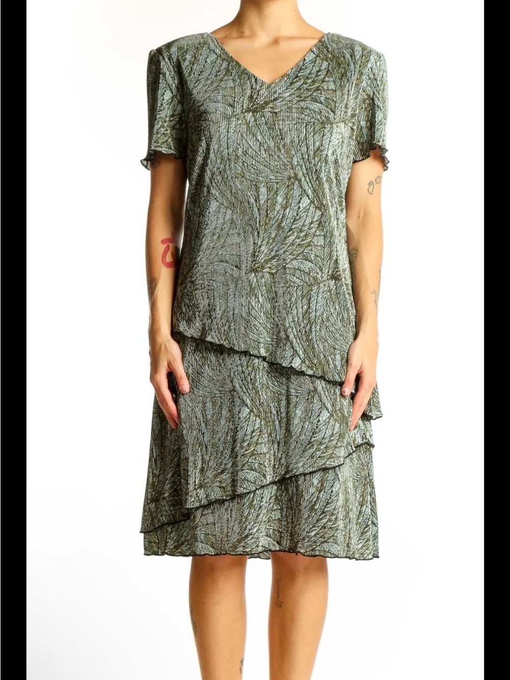 Connected Apparel - Tiered Plissé Dress - 12